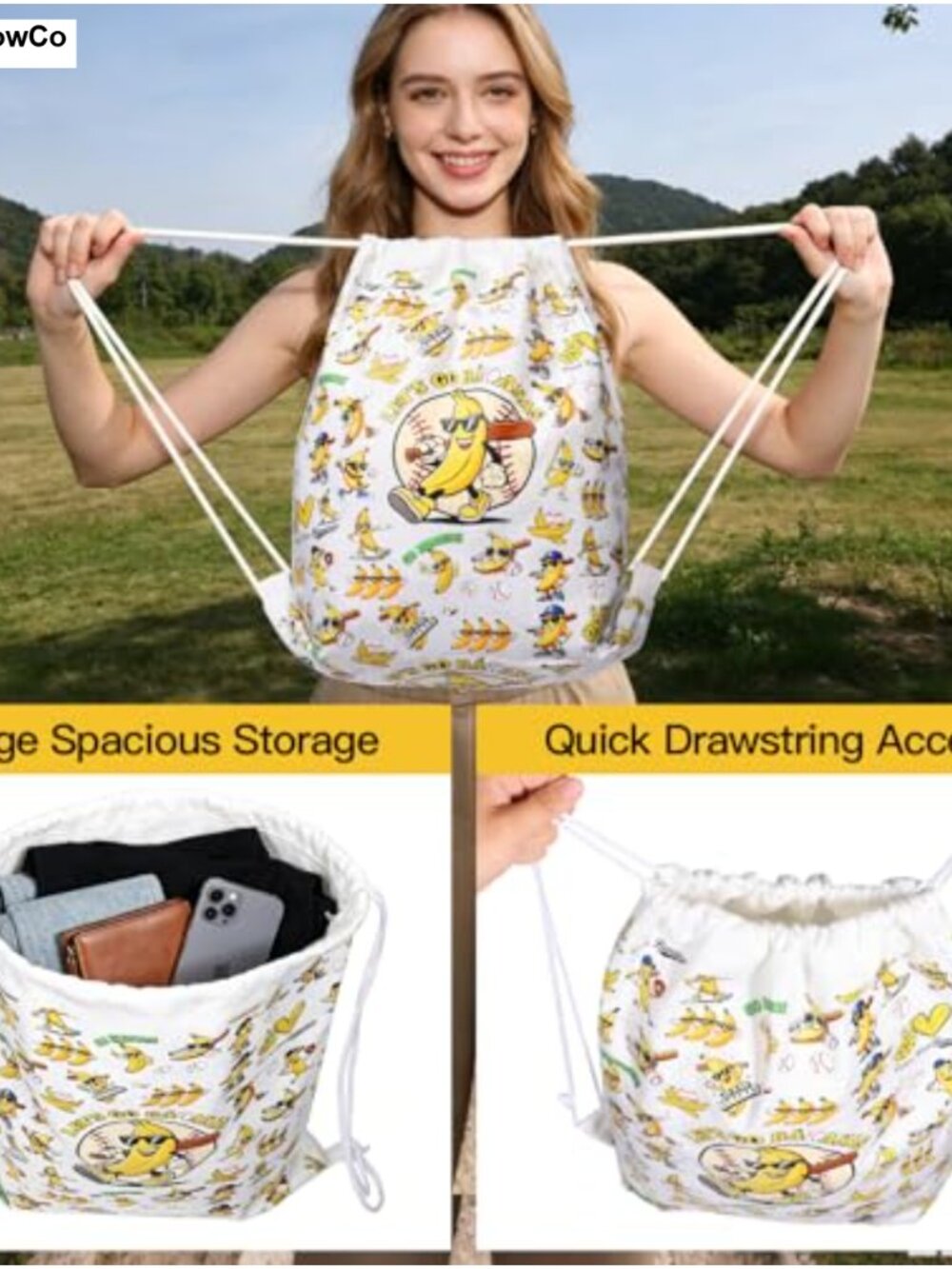 Savannah Bananas Inspired Drawstring Bag Lightweight Polyester Baseball Fan - Picture 3 of 6